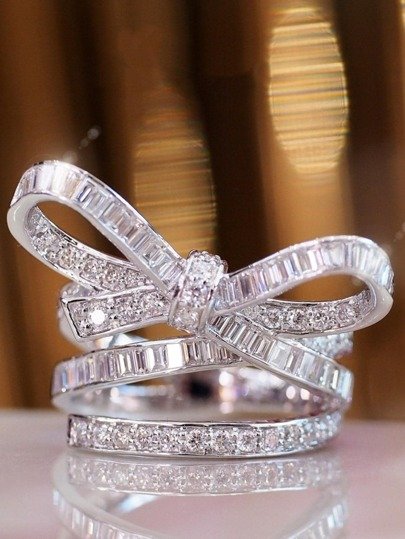 Sparkling Bow Cubic Zirconia Ring Your Glamour Statement