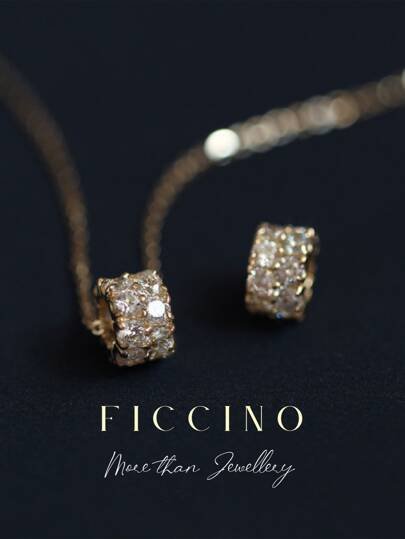 Ficcino Mini Lucky Wheel Pendant Necklace Gold Plated Zirconia Titanium Steel Chain