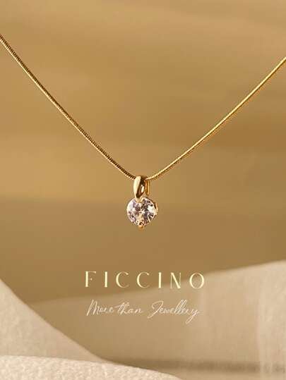 Gold-Plated Cubic Zirconia Pendant with Titanium Steel Necklace