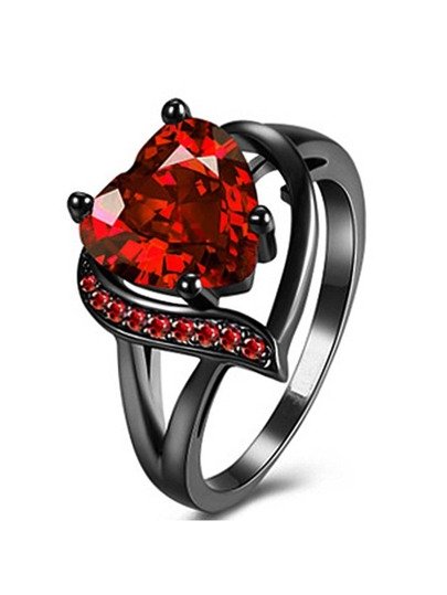 Black Gold Plated Promise Band Ring Wedding Red Heart Cubic Zirconia For Women Engagement Rings