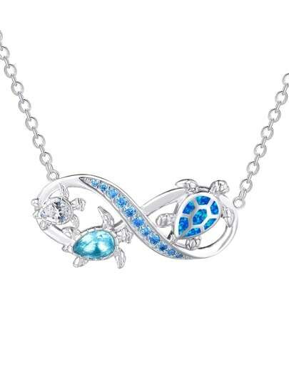Blue Larimar Stone Three Turtle Design Figure 8 Pendant Necklace Valentine's Day Exclusive Gift