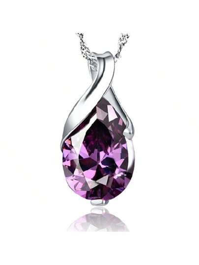 A Set Of Sweet Purple Crystal Women's Necklace Angel Tears Austrian Pendant