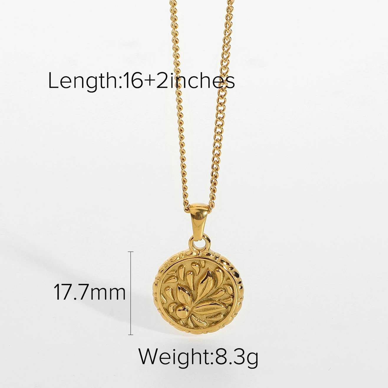 18k Gold Plated 316l Stainless Steel Flower Coin Pendant Medallion Necklace