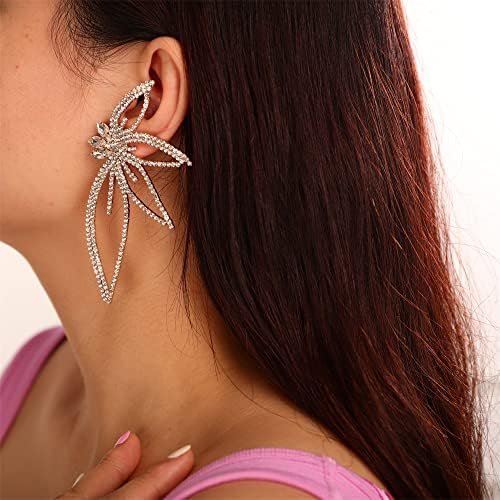 Rhinestone Maple Leaf Design Stud Earrings
